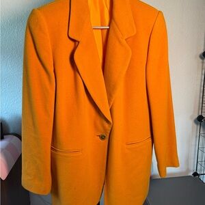 Vintage 90s Vibrant Mustard Yellow Orange Cashmere Wool Oversized Women’s Blazer